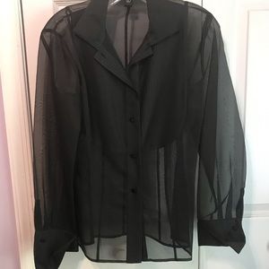 Linda Allard Ellen Tracy Sheer Silk Black Blouse